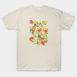 Colorful birds on floral branch T-Shirt